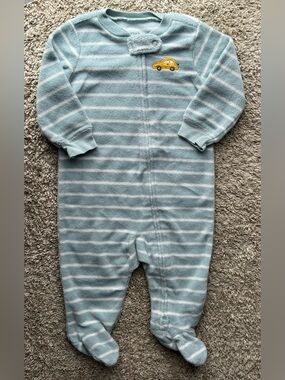 Carter’s Blue Striped Footed Sleeper Pajamas Baby Boy 6M Car Zip Up